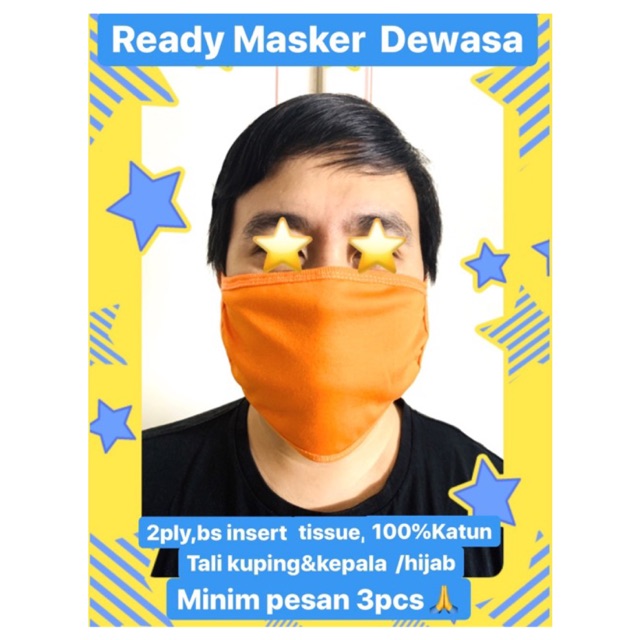 MASKER DEWASA WARNA TALI KUPING DAN KEPALA/HIJAB BISA INSERT TISSUE 100%KATUN