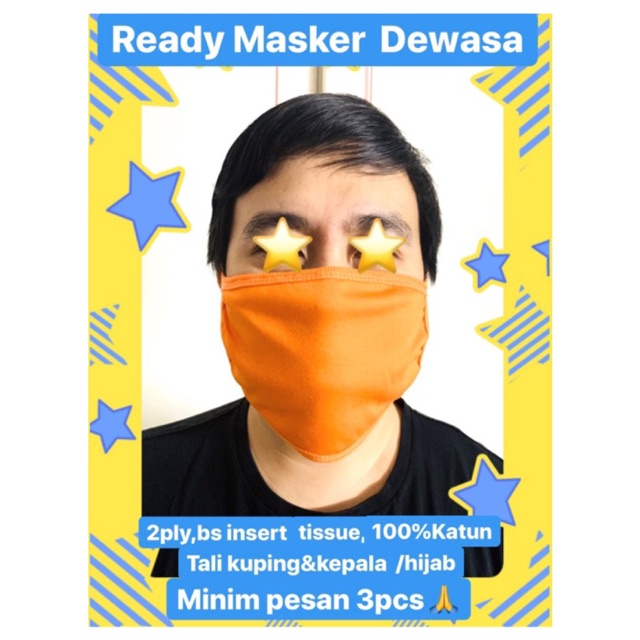 MASKER DEWASA WARNA TALI KUPING DAN KEPALA/HIJAB BISA INSERT TISSUE 100%KATUN