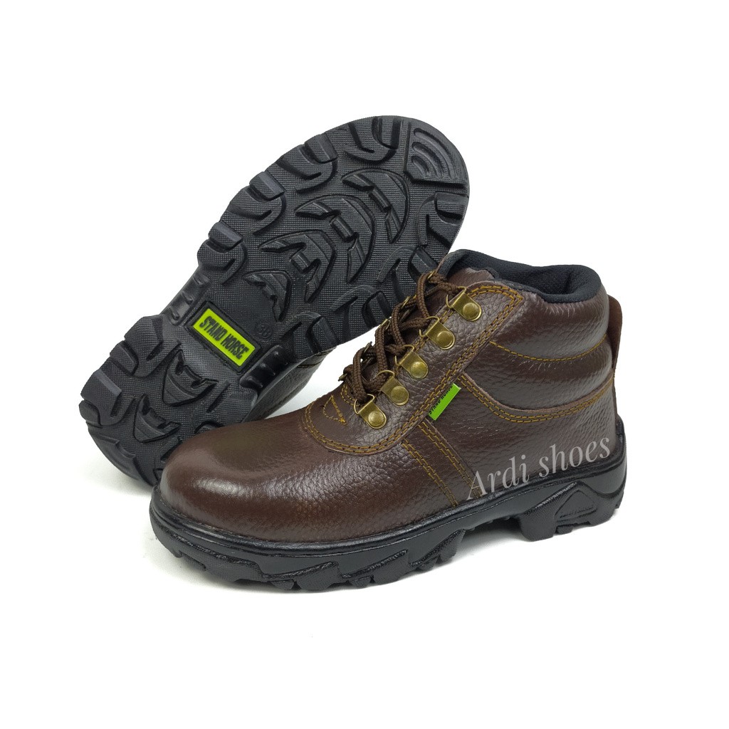 Sepatu Safety Pria Tali Boots Sepatu Sefty Kulit Asli Ujung Besi Sepatu Septi Cowok Stand Horse 804