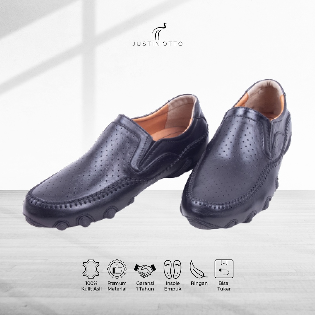 Justin Otto Official Sepatu Loafers Pria Pantofel Cowok Hummer 02 Warna Hitam Kekinian