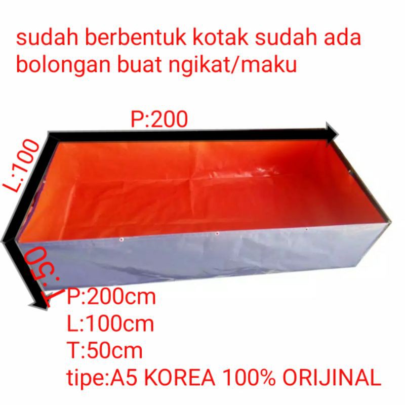 TERPAL KOLAM IKAN KOLAM LELE KOLAM MINI BAK AIR KOLAM CUPANG UK P:200 L:100 T:50 TIPEY A5 KOREA