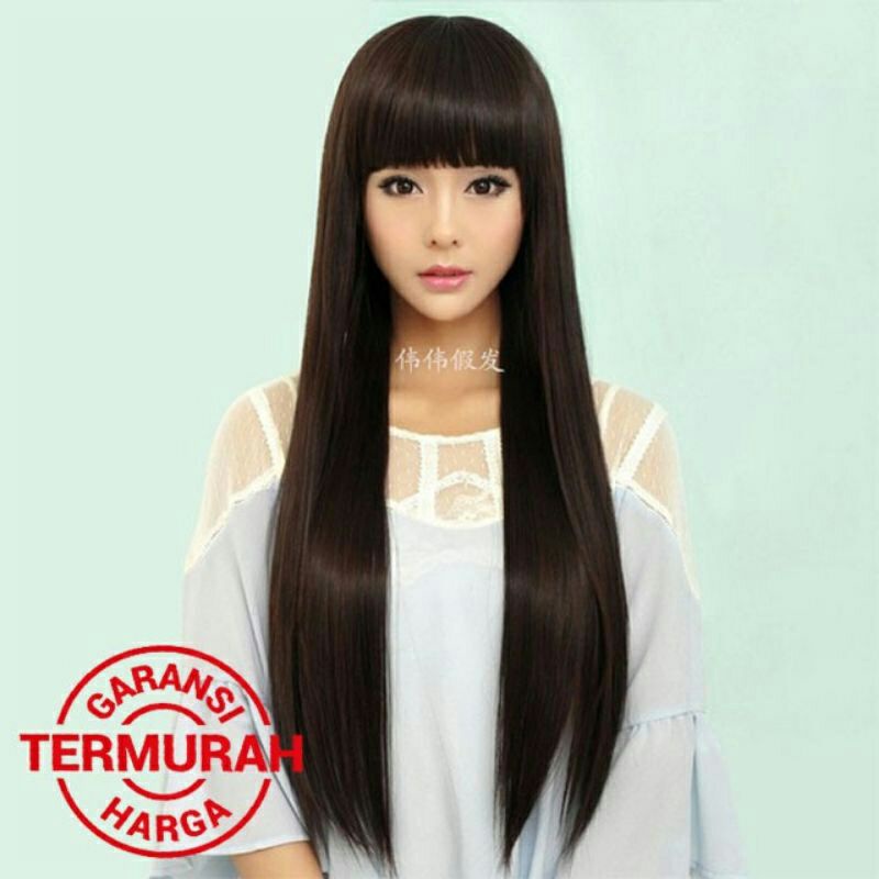( GOOD QUALITY ) Wig Cantik Lurus Smoothing 80cm Kualitas Bahan Bagus Halus Lembut Seperti Rambut Asli Bisa Dicuci Dicatok Murah / Rambut Palsu Panjang Aksesoris Fashion Wanita Cewek Cantik Cute Korea Modern Kekinian Terbaru Terlaris Termurah