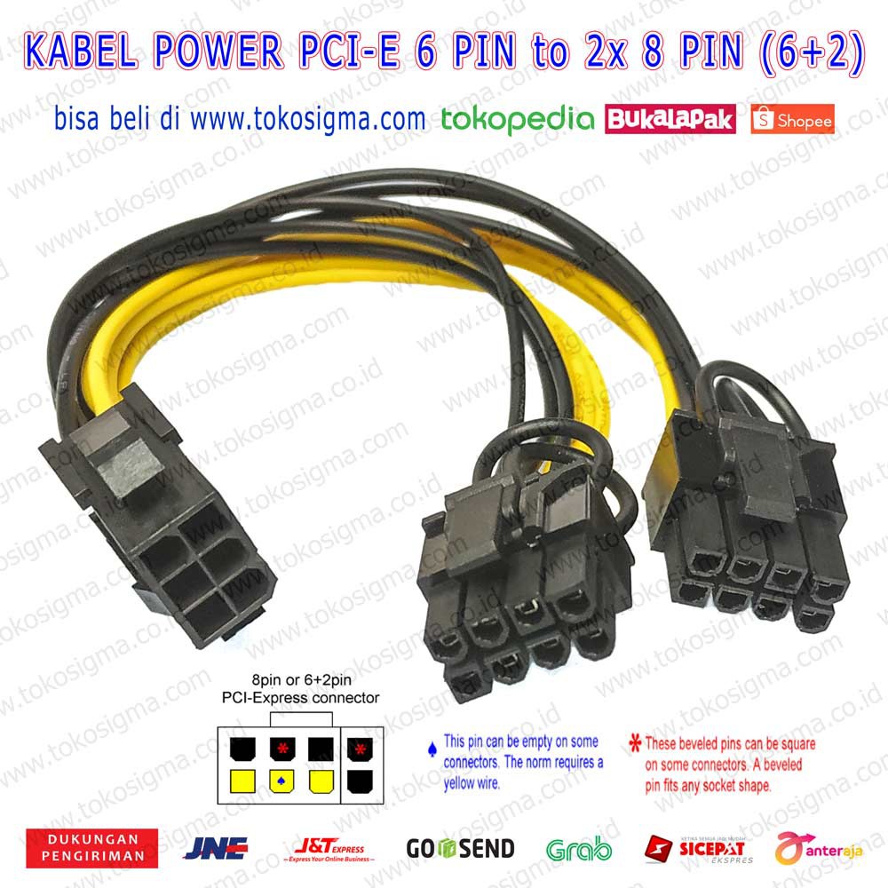 KABEL POWER GPU 6 PIN F SPLITTER to 2x 8 (6+2) PIN M PCIE pci-e VGA CARD