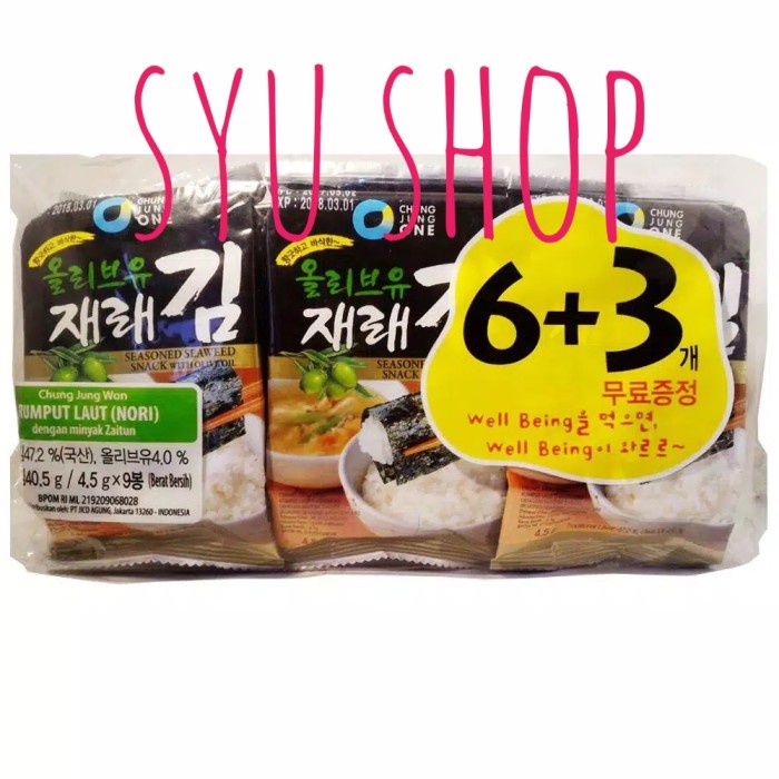 

10cscss Chung Jung One Seaweed 6+3 Rumput Laut Panggang Korea Nori Olive Oil Dscscv