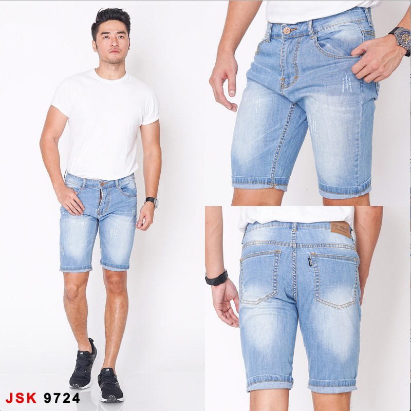 [SIZE 28-34] CARLOS 3/4 Short Pants Jeans - 6 WARNA / Celana Pendek Pria Bigsize
