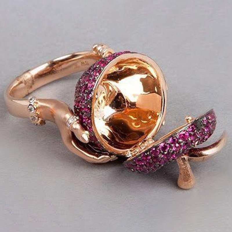 Fancyqube Cincin Kristal Bentuk Apel Warna Pink Gaya Punk Hip-Hop Untuk Pria Dan Wanita