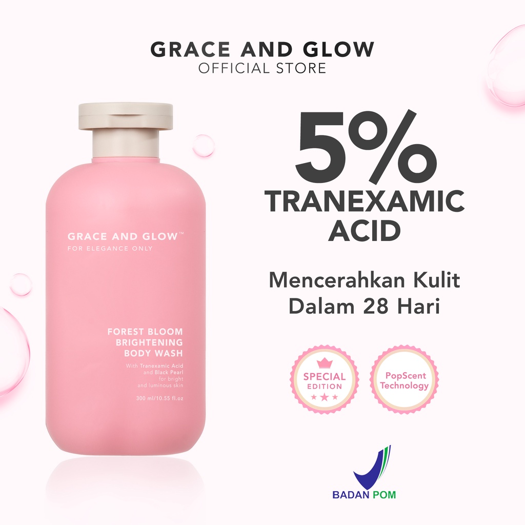 Grace and Glow Forest Bloom Brightening Body Wash Special Edition 300 ML - Sabun Mandi Cair untuk Mencerahkan Kulit Lebih Cepat with Tranexamic Acid + Black Pearl