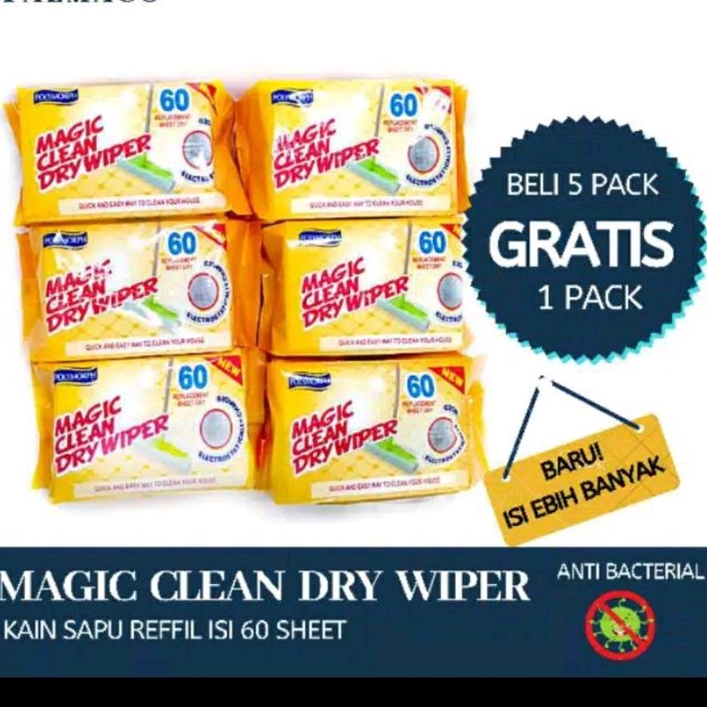 (BELI 5 GRATIS 1) Magic Clean Dry Wiper 60 Sheets Alat Pel Pembersih Lantai Refill Kering Tissue Kering Pembersih Lantai