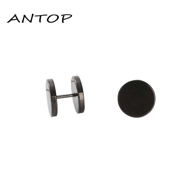 1 Pasang Anting Stud Bahan Stainless Steel Warna Hitam Gaya Hip Hop Korea Untuk Pria Dan Wanita