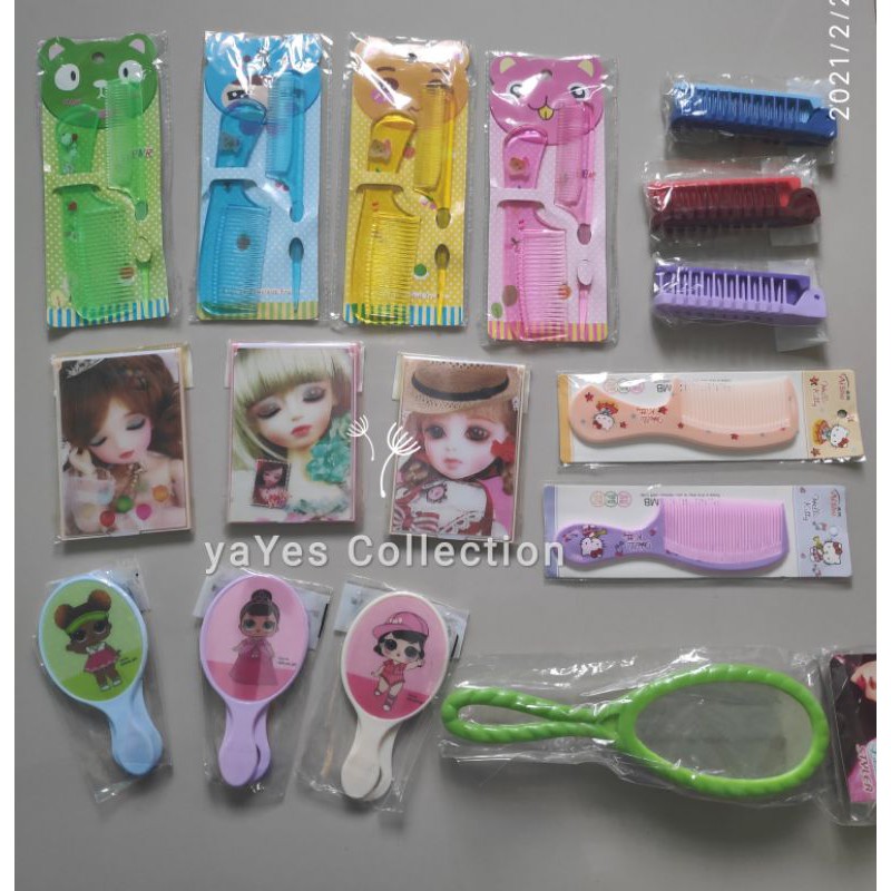 Sisir anak karakter lucu frozen hello kitty - 2in1 sisir perawatan rambut + kaca - lipat Besi remaja