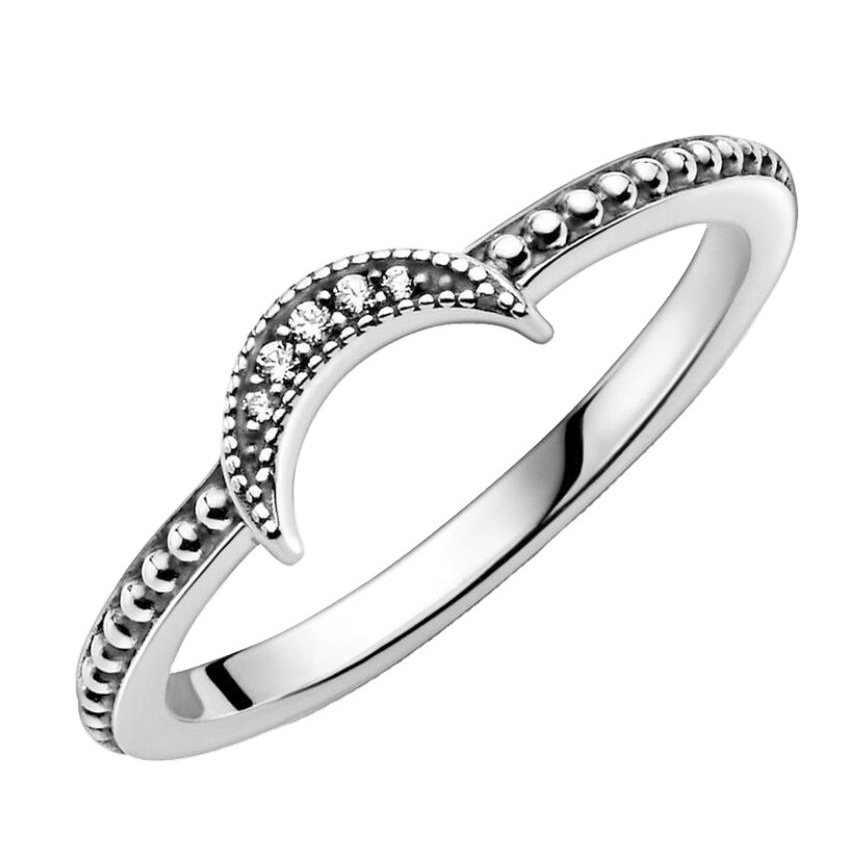 Pandora Cincin 925 Silver Desain Bulan Aksen Berlian Kubik Zirkonia Gaya Klasik Untuk Pernikahan