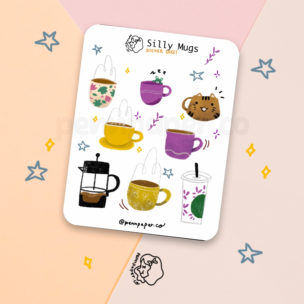 

[pennpaper] Silly Mugs Deco Sticker Sheet Bujo Stiker Lucu