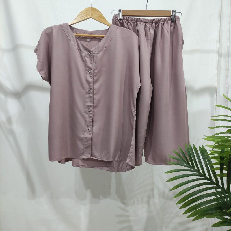 PIYAMA POLOS KANCING | PIYAMA BUSUI | BAJU SANTAI MURAH | HOMEDRESS MURAH | HOMEWEAR MURAH-VN 7/8 DUSTY UNGU
