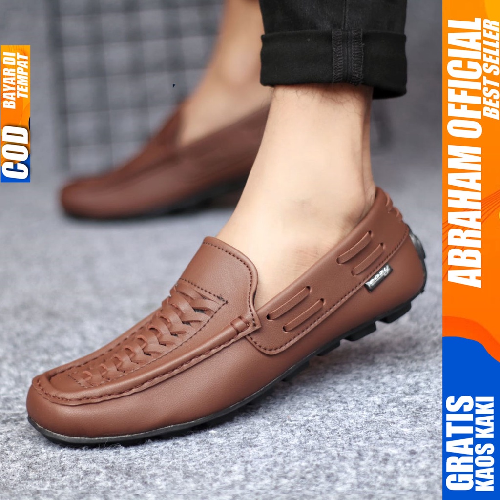 ABRHM x MORIZ Sepatu Casual Slip on Santai Kulit Sintetis Slop Cowok Anti Slip Ori