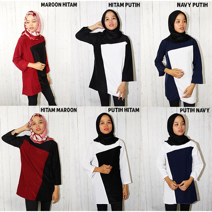 FORTGLASS RENATA BAJU ATASAN BLOUSE WANITA PAKAIAN BLUSE WANITA LENGAN PANJANG HITAM PUTIH