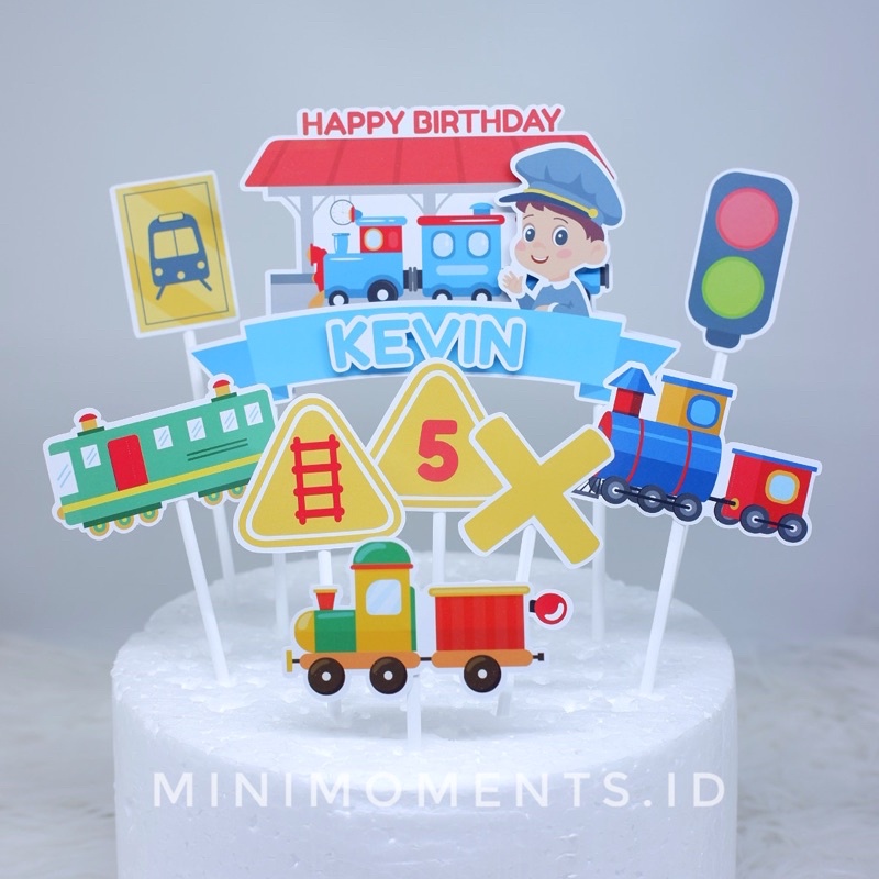 Cake Topper 3D Custom Nama Karakter Train Station Stasiun Kereta Masinis - Alat Dekorasi Kue Ulang T