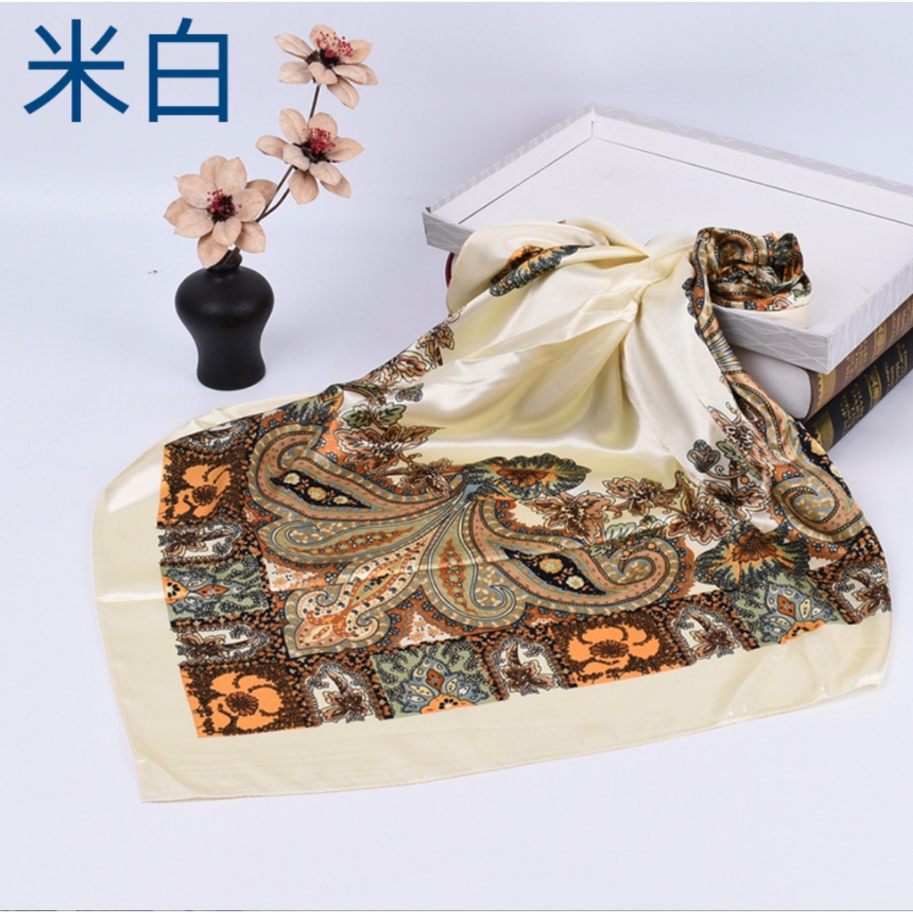 90x90cm Besar Syal Leher Fashion Korea Sederhana Gaya Aksesoris Hitam Putih Persegi Bergaris Selendang syal-E2