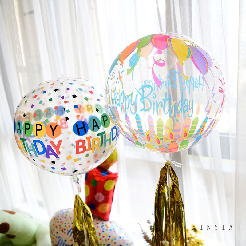 Balon Bobo Transparan Motif Print Happy Birthday Ukuran 20 Inci Untuk Dekorasi Pesta