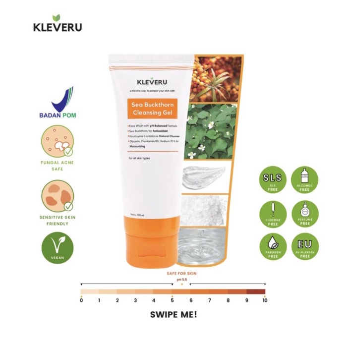 KLEVERU SEA BUCKTHORN CLEANSING GEL (sabun cuci muka) facial Wash