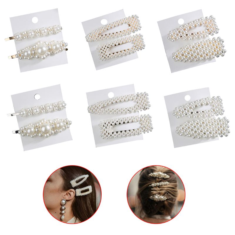 Siy 2pcs / Set Jepit Rambut Barrette Aksen Mutiara Imitasi Untuk Aksesoris Wanita