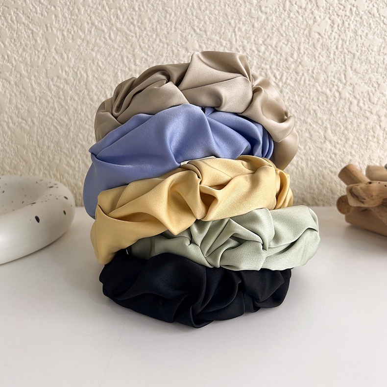 BANDO KAIN SATIN KERUT KOREA HEADBAND SILK LEBAR WIDE BRIMMED HAIR HOOP HEADBAND HAIRBAND HAIR AKSESORIS RAMBUT WANITA BENDO BANDANA KOREAN LEMBUT WARNA POLOS