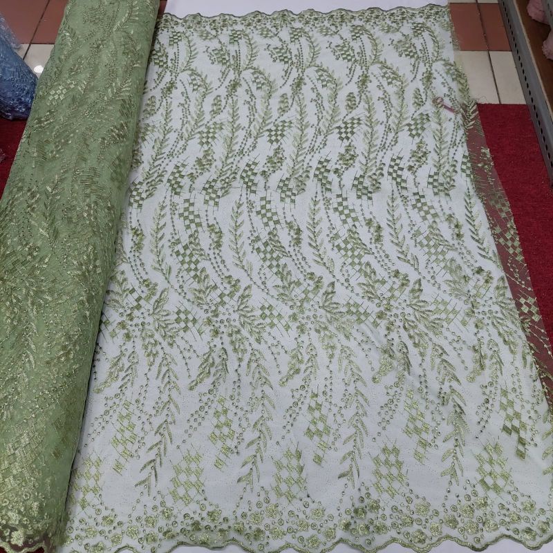 Bahan Tile Lace Bordir Tersedia Warna Hijau Sage