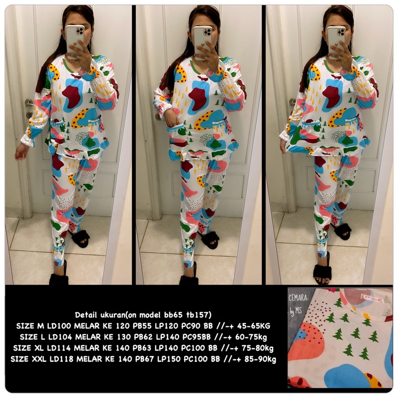 BAJU TIDUR LENGAN PANJANG LEISURE VOGUE DLL KOREA IMPORT CINA WANITA KADO PP PIYAMA REMAJA DEWASA-PPO-008 CEMARA /L