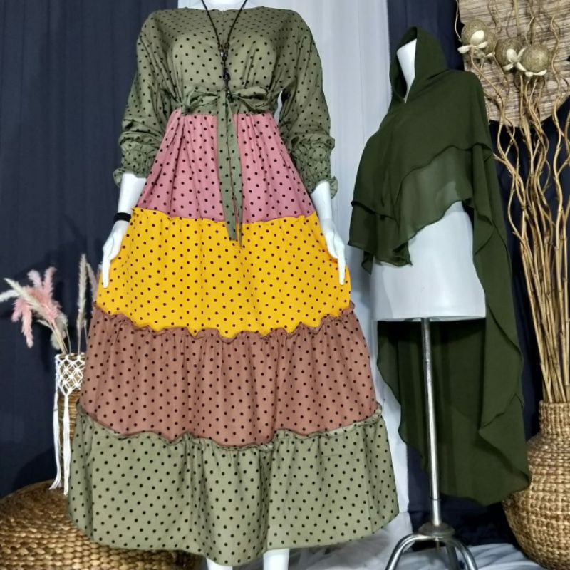 Gamis monalisa set hijab//set hijab syari//gamis pelangi model terbaru