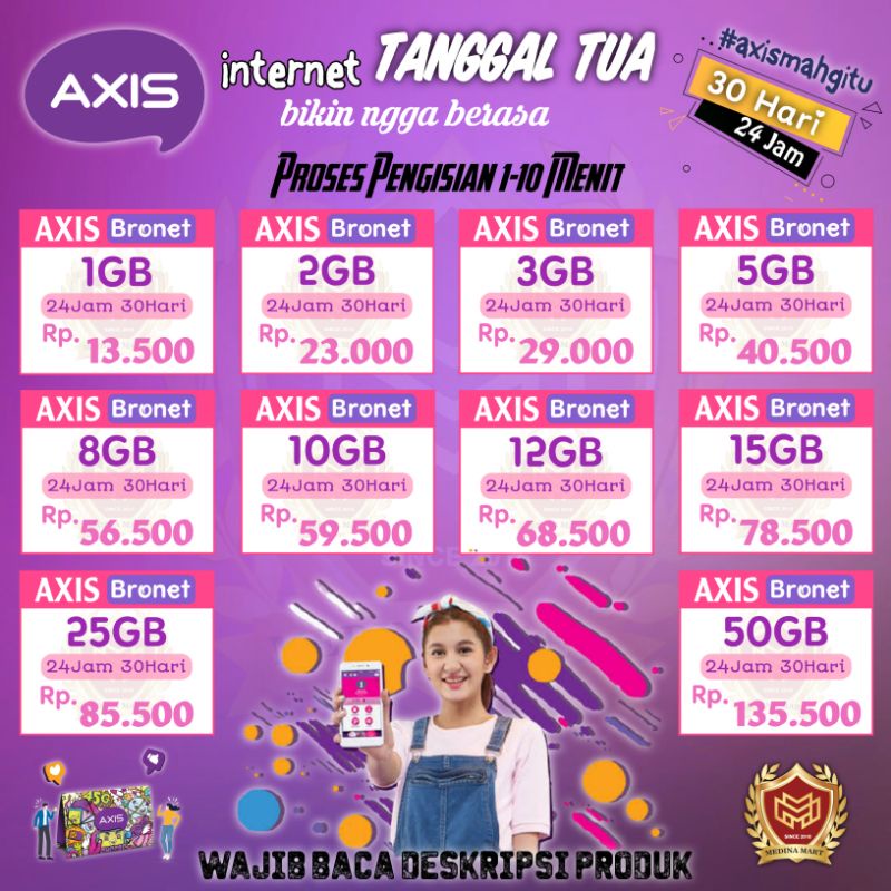 INJECT KUOTA AXIS DATA BRONET 30HARI 24JAM MURAH LANGSUNG MASUK