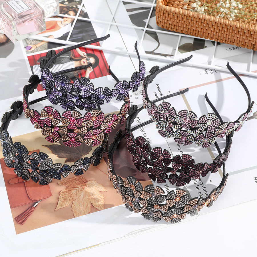 Korean Retro Bow Flower Rhinestone Headband Crystal Diamond Elegant Hair Band New Wide Hair Accessories