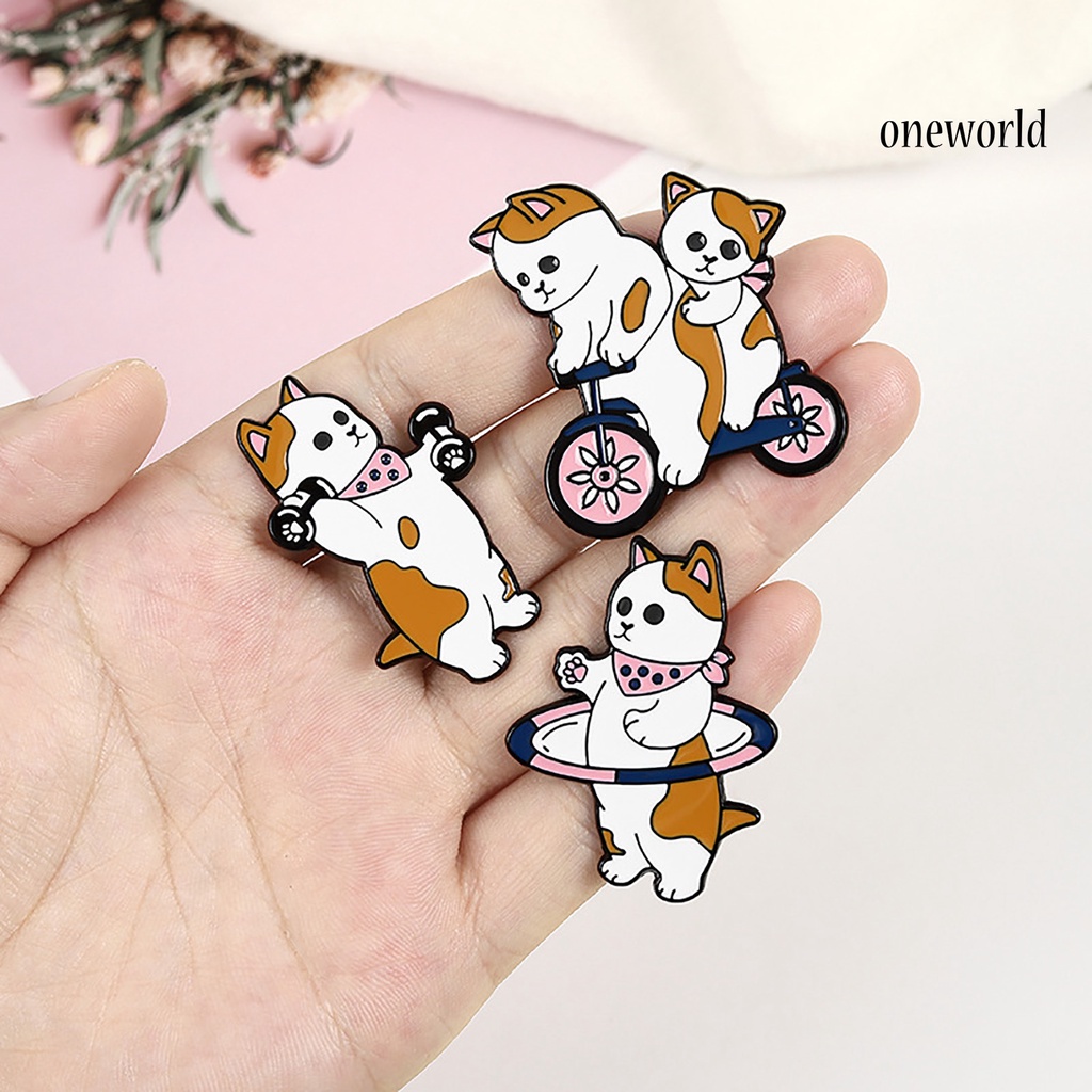 OW@ Cartoon Puppy Fitness Sports Brooch Bag Hats Collar Pin Decor Garment Badge Gift