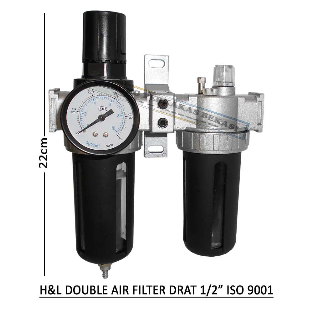 H&L Regulator Double Tabung Air Filter Setengah Inchi 1/2" Dan Pressure Gauge Mesin Kompresor Angin