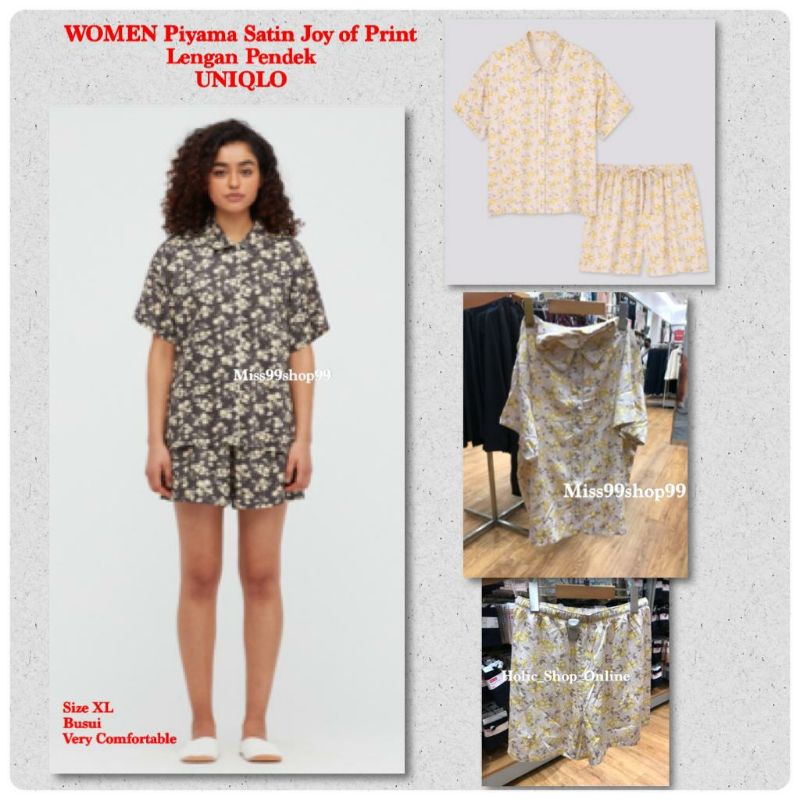 WOMEN Piyama Satin Joy of Print Lengan Pendek UNIQLO Ori Termurah