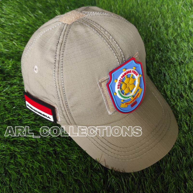 TOPI POL PP BDU VELCRO CREAM TAN PLUS 3 LOGO PATCH RUBBER/TOPI SATPOL PP MODEL LOGO TIMBUL