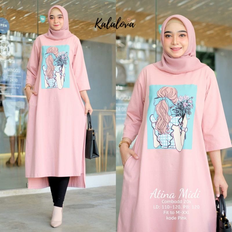 Atina Midi Dress Korea Long Dress Muslim Alvina Baju Wanita Jumbo Ootd Kekinian Baju Remaja Perempuan Matt Combad Aplikasi Sablon