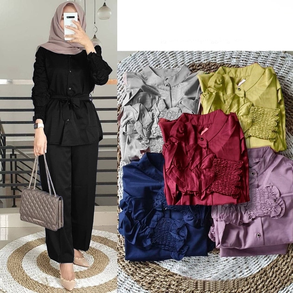 2 UKURAN L XL PAKAIAN WANITA ONE SET OUTFIT CURLA / STELAN CURLA FLOWEN HGO-Curla Black XL