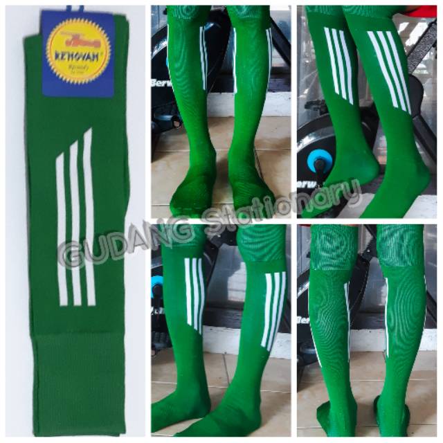 Kaos Kaki Futsal Dewasa Hijau Strip Putih