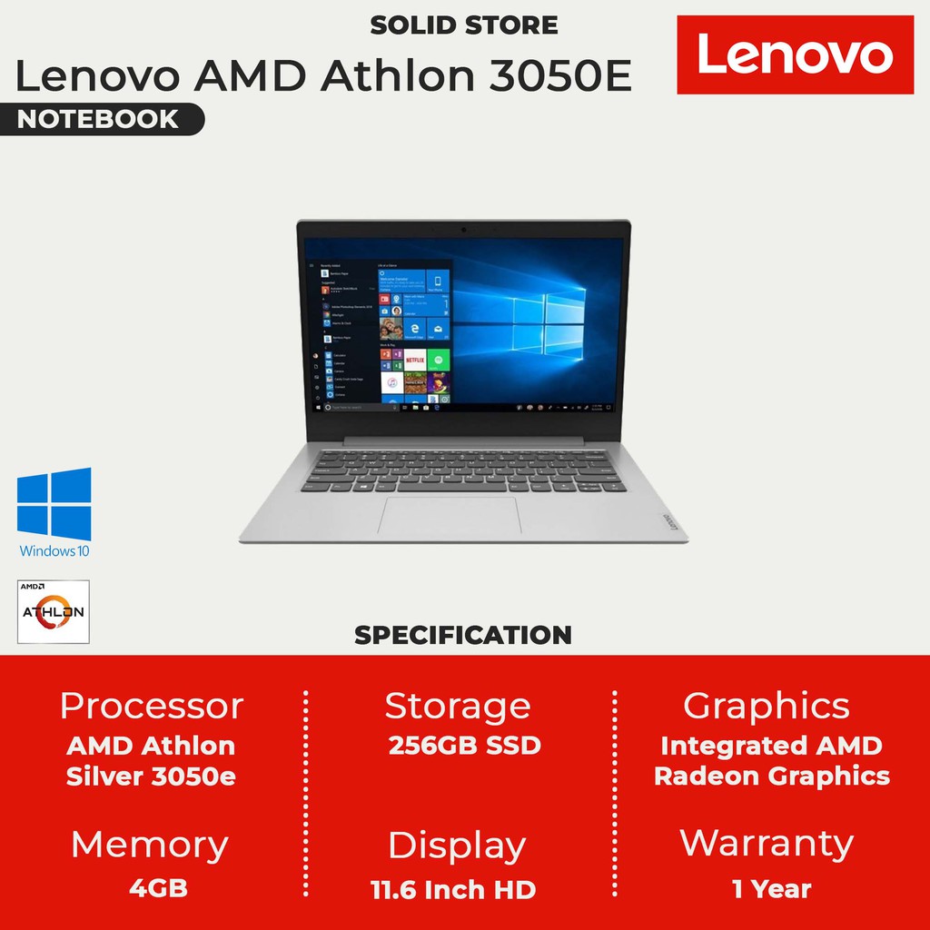 Lenovo AMD Athlon 3050E/4GB/256GB SSD 11.6 inch WIN10