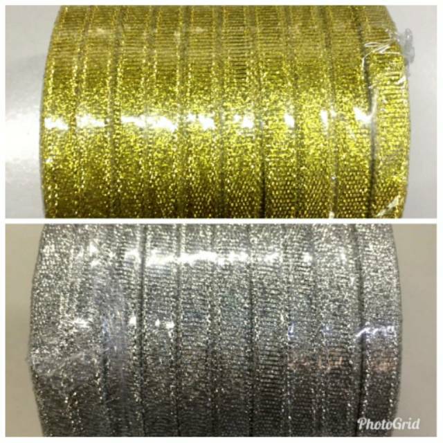 

Pita Emas Perak 1/4 inch (0,6 cm) / Pita Glitter / Pita Gold / Pita Silver/ Pita Glitter Gold Silver