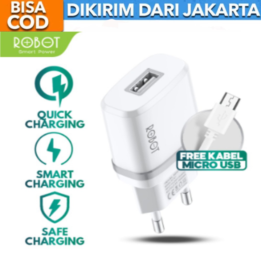 Robot Kepala Charger RT-K7 Fast Charging FREE Kabel Micro Original Kepala Casan Quick Charge - Garansi 1 Tahun By Robot