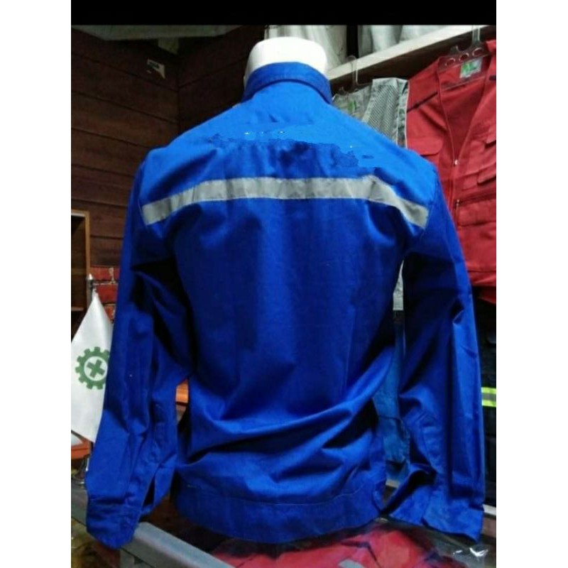 BAJU SAFETY FREE LOGO K3 BENDERA KANCING BIRU BENHUR BCA DRILL