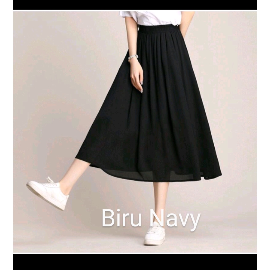 Rok midi/korean style/Rok wanita bahan sifon lapis puring