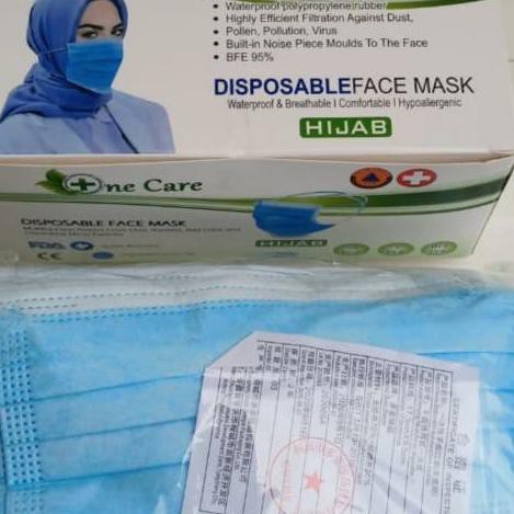 BIG SALE (eka-234) Masker Hijab 3ply Headloop isi 50 pcs One Care Medis Grade Onecare Hijab 3 ply