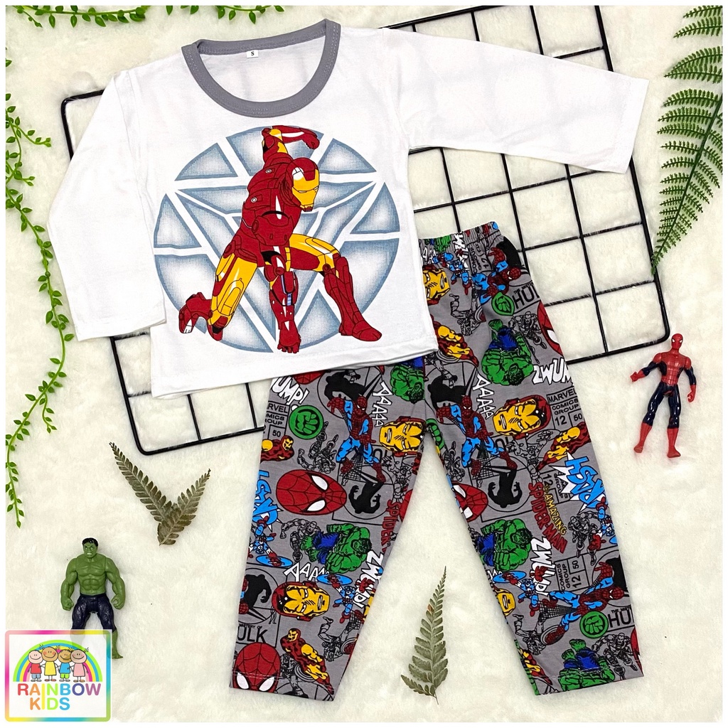 RAINBOW SETELAN PP / SET BAJU ANAK COWOK / UNISEX PP 1-8 TAHUN KOMBINASI SUPERHERO-IRONMAN ABU MD - PP