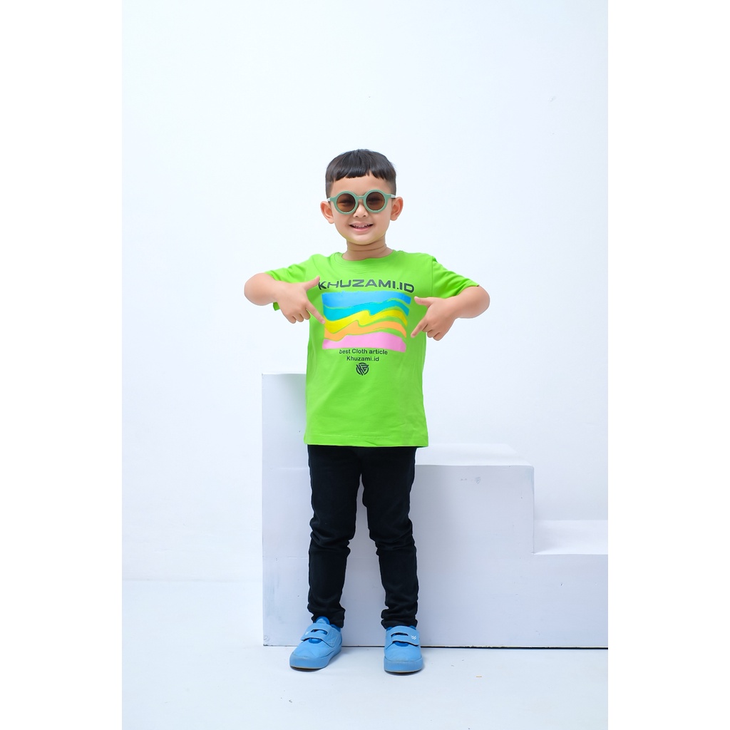 Pakaian/Baju/Kaos Distro Anak Laki-Laki Lengan Pendek Bahan Katun Combed 24s - Khuzami Light Green