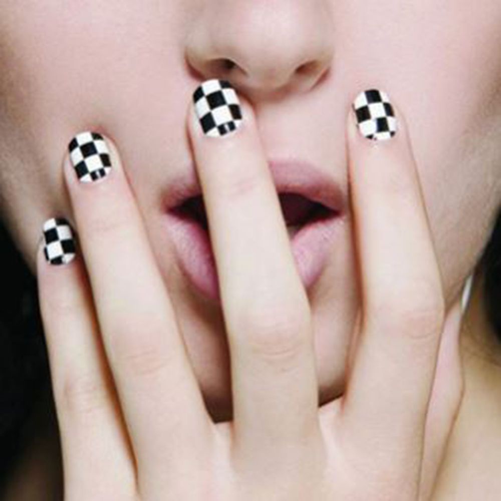 MXBEAUTY Black And White Nail Art Decorations Plaid Pattern Manicure Accessories Checkerboard Nail Art Stickers Decal Creative Japanese Adhesive DIY Nail Art Tool