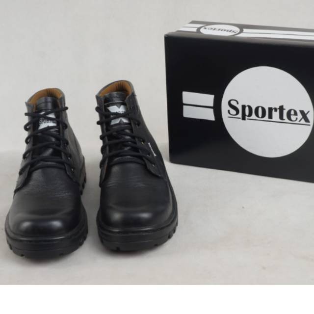 sepatu safety pria ujung besi bahan KULIT ASLI hitam type 01 by sportex