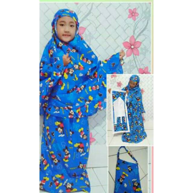 Mukena anak karakter mickymouse satu set dengan sajadah dan tas