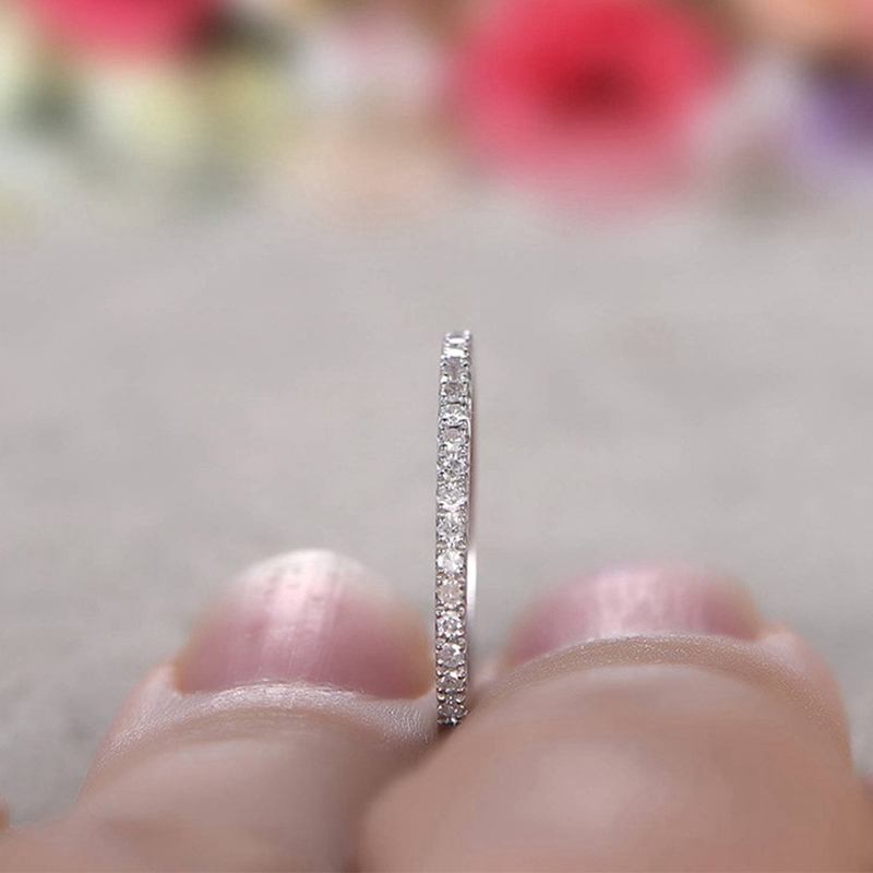 Korean 925Silver Micro Pave Zircon Ring Jewelry Circle Diamond Tail Ring Silver