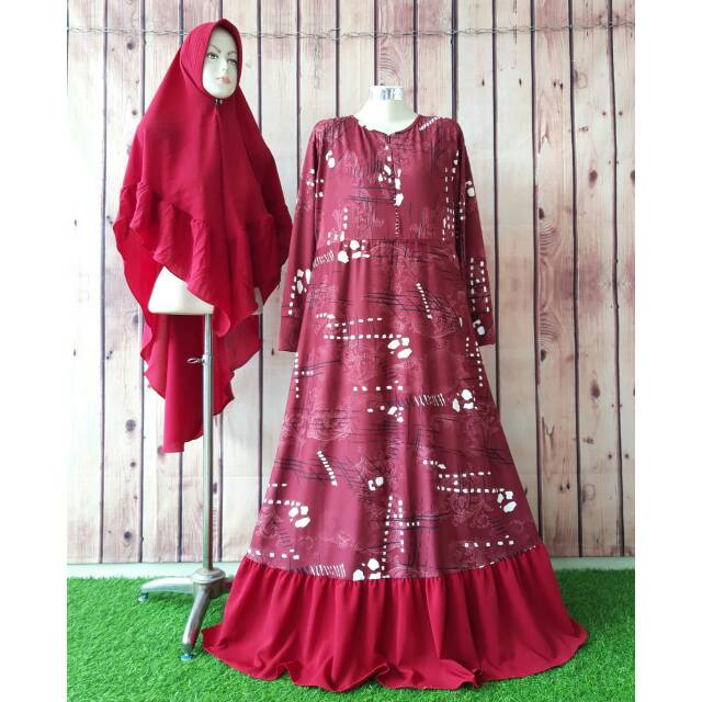 GAMIS MISBEE BANDUNG // GAMIS MURAH BANDUNG // GAMIS MERAH // GAMIS SYARI KHIMAR JUMBO
